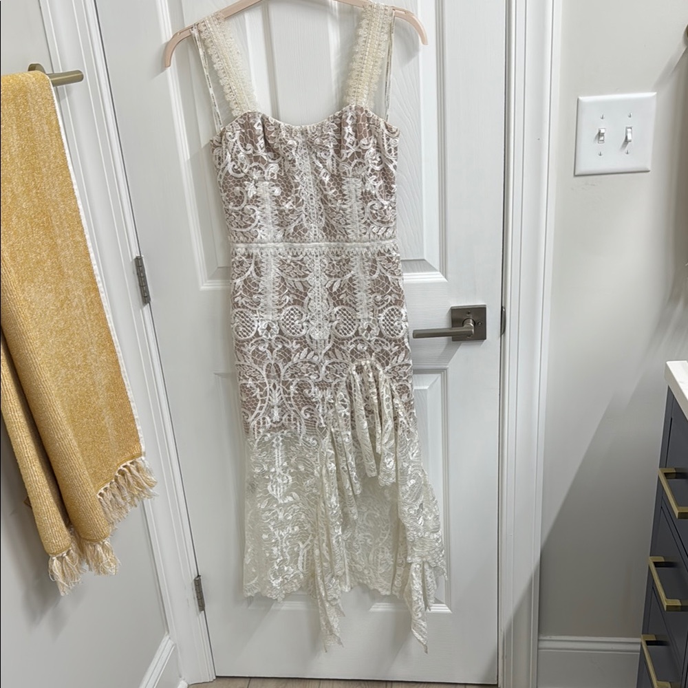Bronx and Banco Cream Asymmetrical Lace Dress